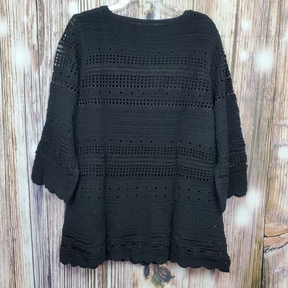 NWT Laurie Felt Black Crochet V-next Tunic 3/4 Sleeves - Size XL - Picture 3 of 8